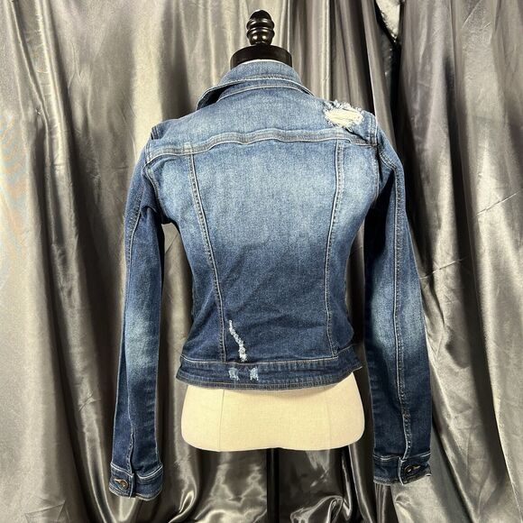 G By Guess Cropped Stretch Denim Jean Jacket Size S Holes Button Down Pockets - Picture 5 of 11